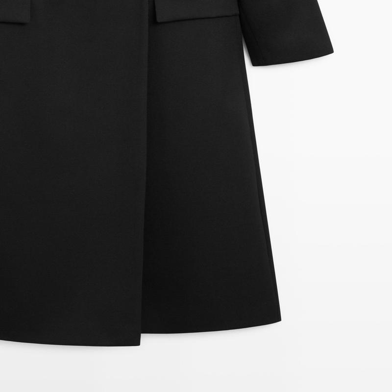 Long double-breasted 100% wool coat - BLACK