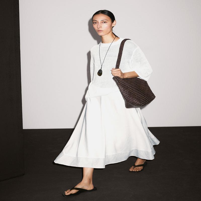 Flared linen blend skirt with seam details - WHITE
