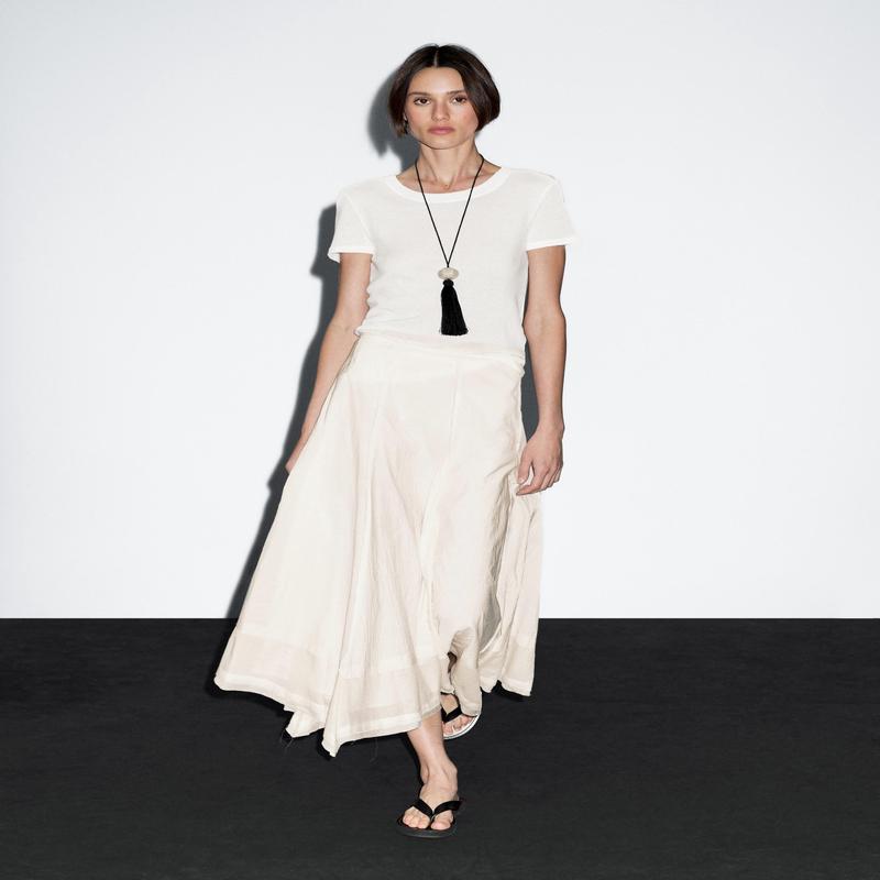 Cotton blend midi skirt with seam details - CREAM