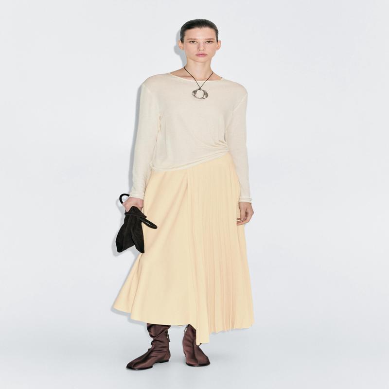 Asymmetric box pleat skirt - YELLOW