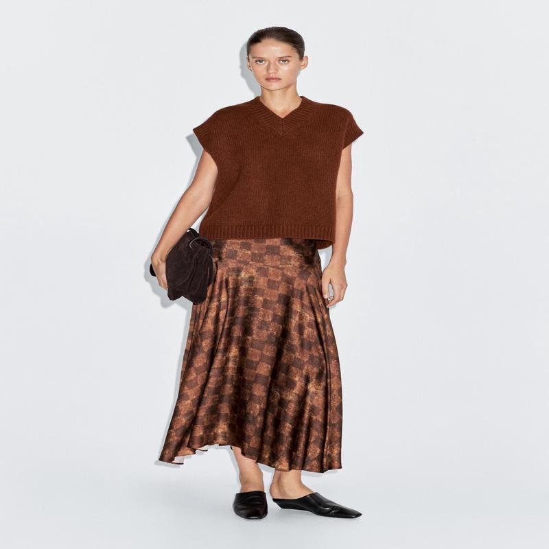 Chequered print midi skirt - METALLIC