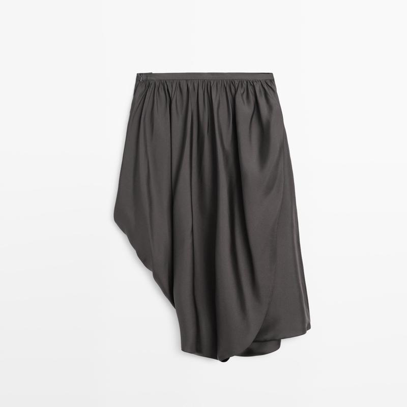 Draped 100% silk midi skirt - LIMITED - GREY