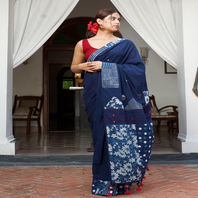  (Neelima) Cottom Cambric Indigo Saree